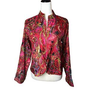 Chico’s 100% Silk Embroidered Beaded Artsy Jacket M | Boho Wearable Art to Wear